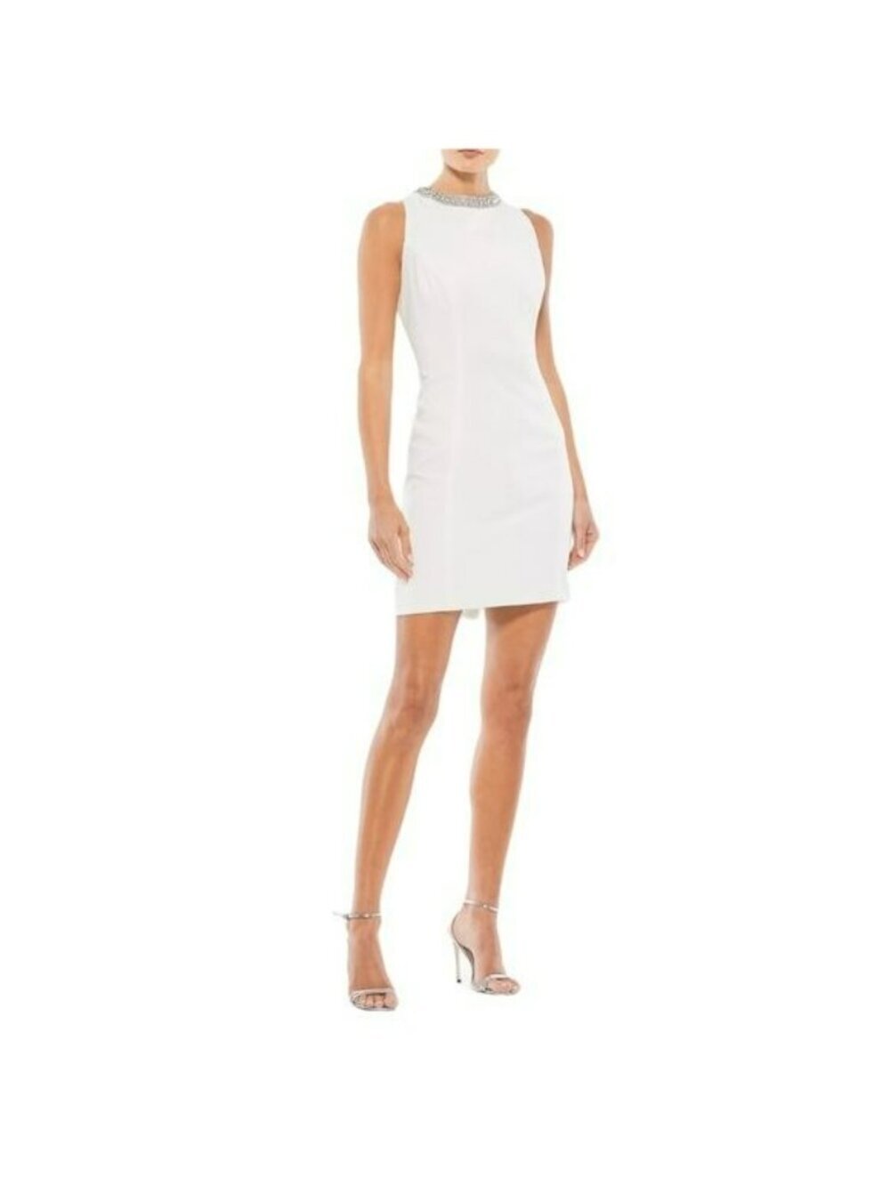 Mac Duggal White Mini Formal Dress Rhinestones Evening Wedding Sheath NWT Sz 8
